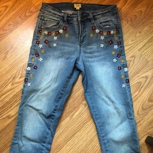 True Craft floral stitched skinny jeans